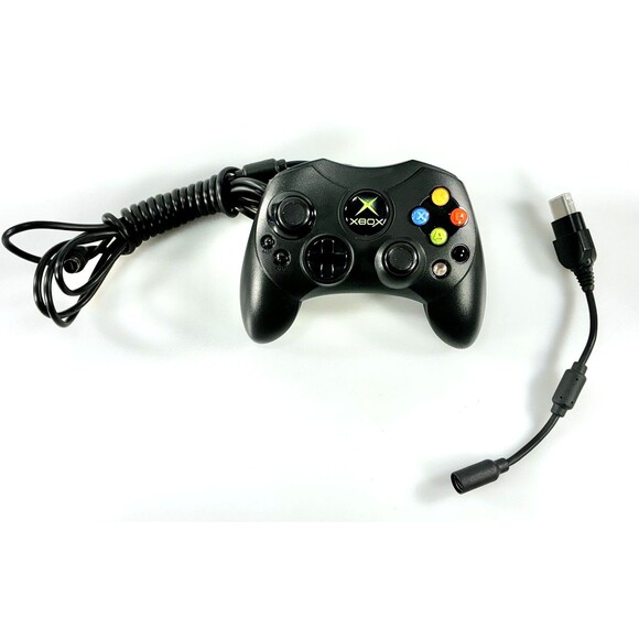 Microsoft Genuine Original Xbox Controller S Wired Black Tested - Picture 3 of 10